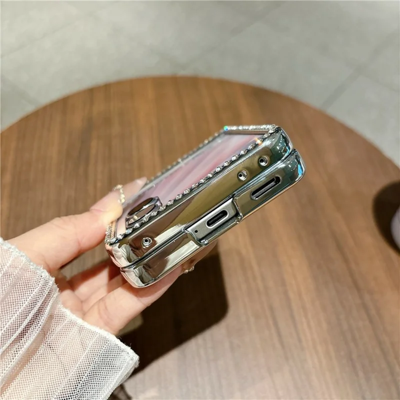 Cover per Honor Magic V Flip 2 con Strass e Motivo a Pelle di Serpente, Custodia a Libro Resistente in PC - Viola