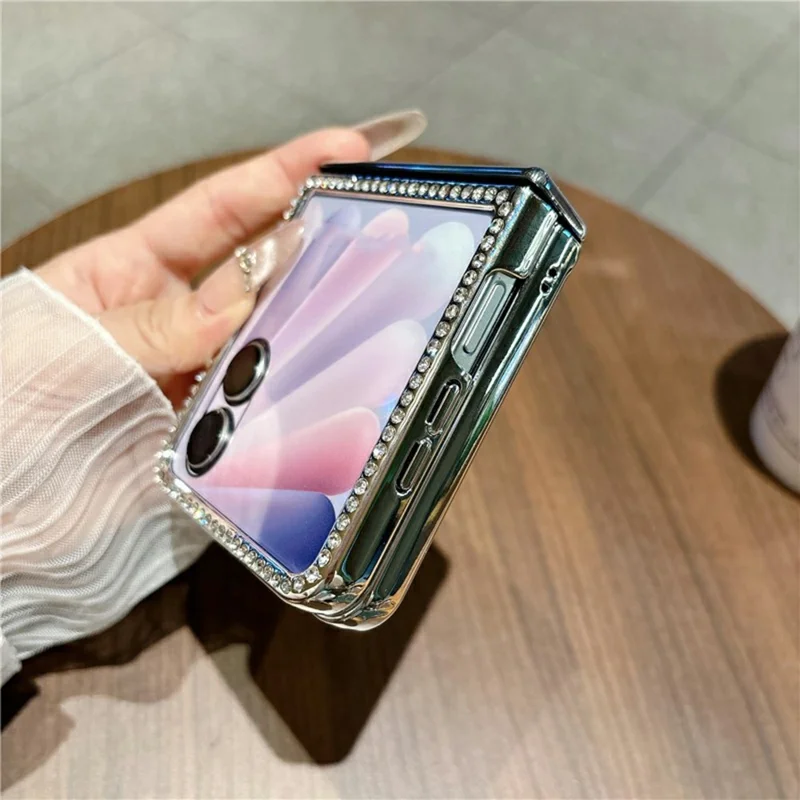 Cover per Honor Magic V Flip 2 con Strass e Motivo a Pelle di Serpente, Custodia a Libro Resistente in PC - Viola