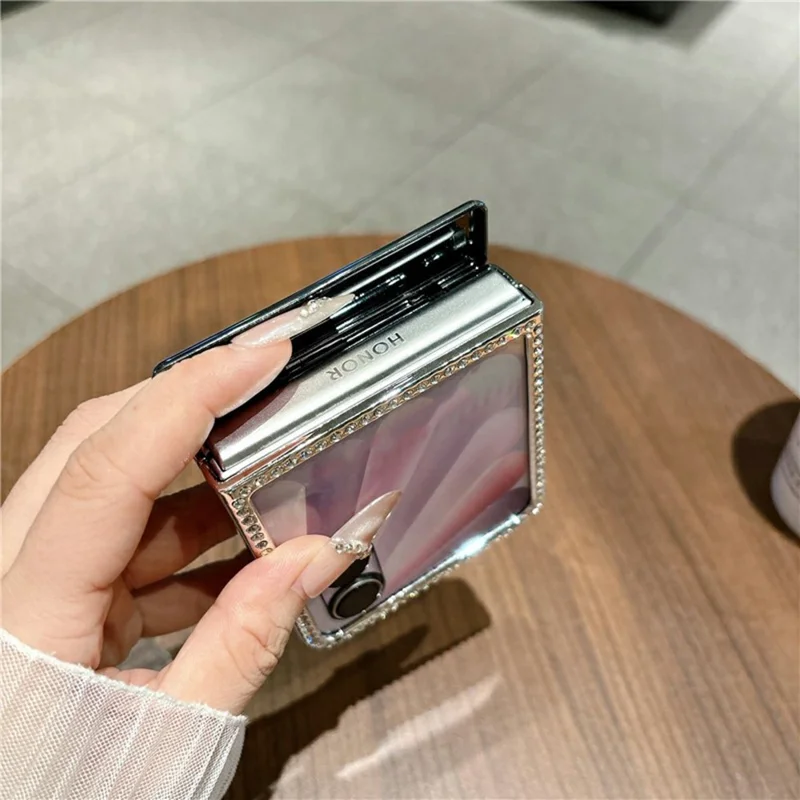Cover per Honor Magic V Flip 2 con Strass e Motivo a Pelle di Serpente, Custodia a Libro Resistente in PC - Viola