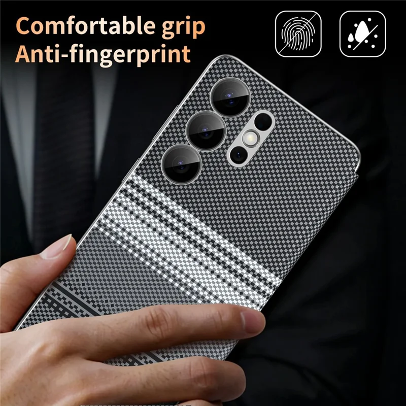 Til Samsung Galaxy S23 Ultra-taska med kortskælme, gennemsigtigt vindue, farvegradient og skakternetmønster i læder - Sort