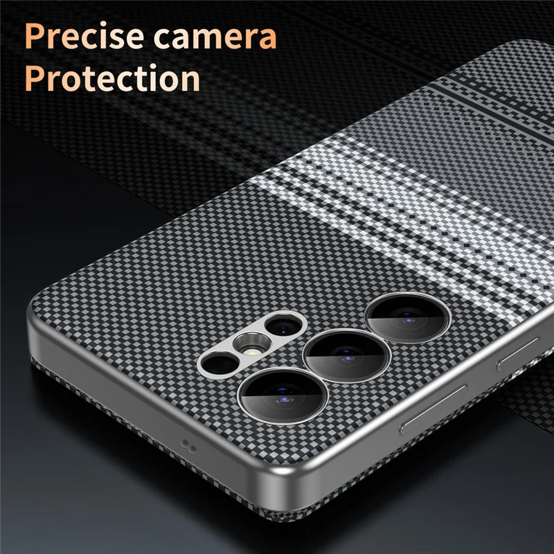 Für Samsung Galaxy S24 Ultra Hülle mit Kartenfach, Sichtfenster, verlaufender Farbe, kariertes Muster, Ledertasche - Schwarz