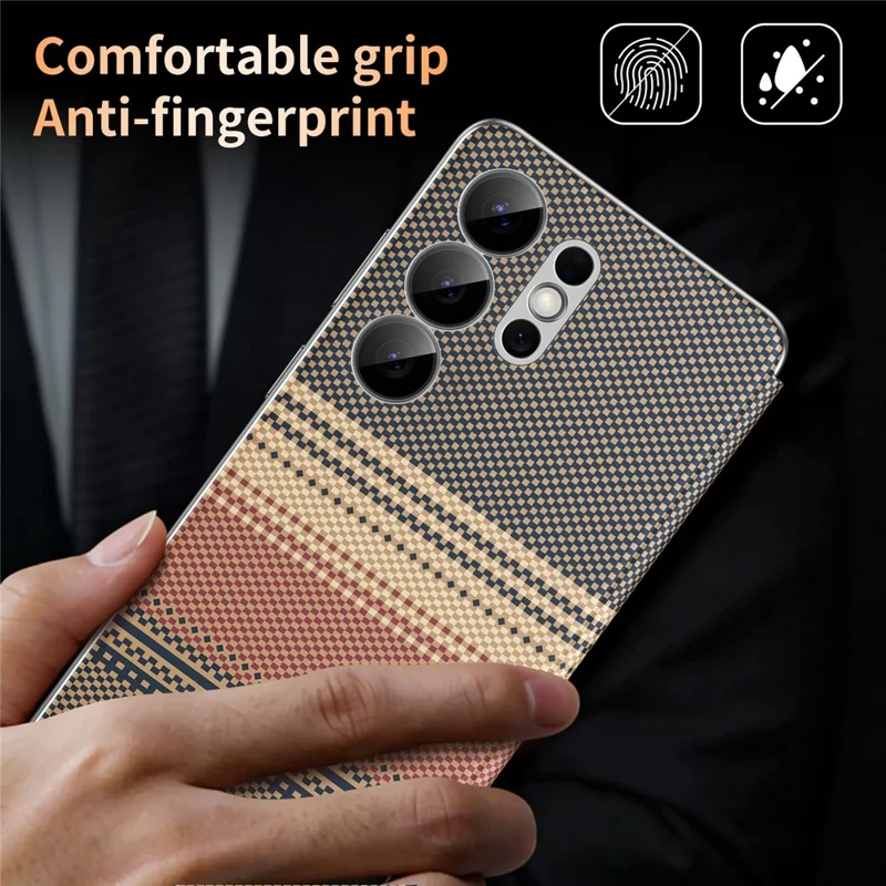 For Samsung Galaxy S25 Ultra Case Card Slot View Window Gradient Color Checkered Pattern Leather Phone Cover - Brown