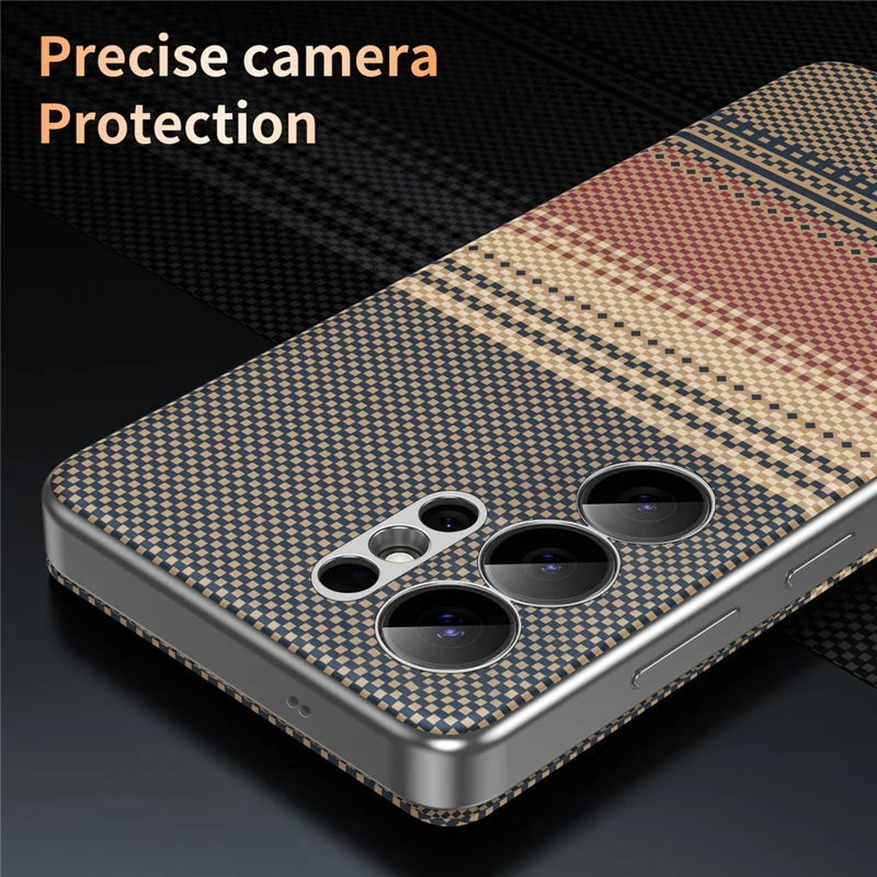 For Samsung Galaxy S25 Ultra Case Card Slot View Window Gradient Color Checkered Pattern Leather Phone Cover - Brown