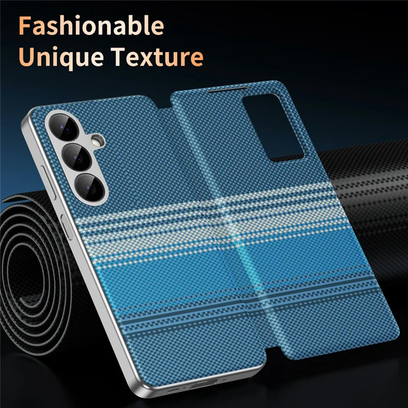 Leather Case for Samsung Galaxy A26 5G  /  A17 5G  /  A17 4G Card Slot View Window Gradient Color Checkered Pattern Phone Cover - Blue