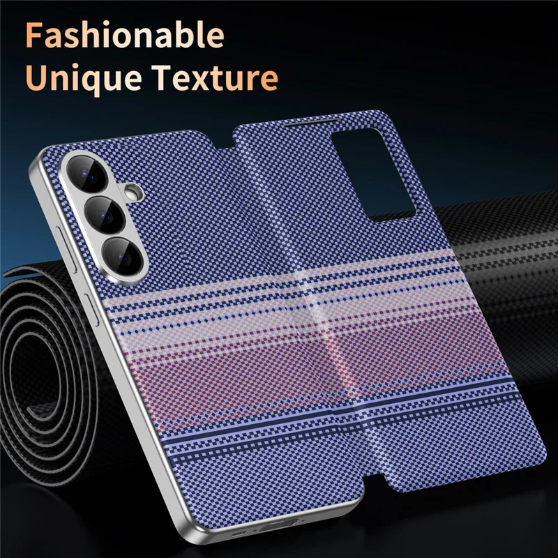 For Samsung Galaxy A56 5G  /  A36 5G Case Card Slot View Window Gradient Color Checkered Pattern Leather Phone Cover - Lavender Purple