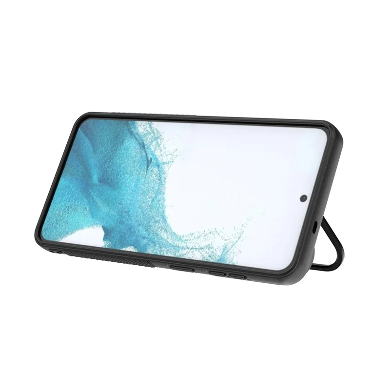 For Samsung Galaxy S26+ Magnetic Case PC Kickstand Ripple Texture TPU Phone Cover - Black