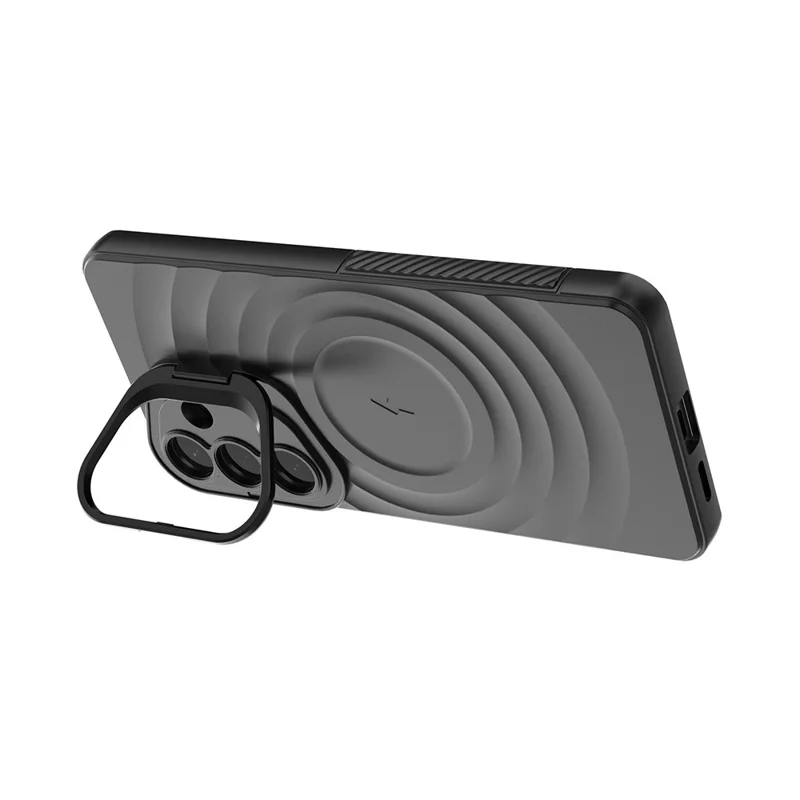 For Samsung Galaxy S26+ Magnetic Case PC Kickstand Ripple Texture TPU Phone Cover - Black