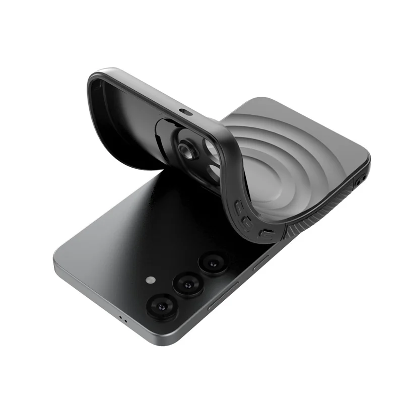 For Samsung Galaxy S26+ Magnetic Case PC Kickstand Ripple Texture TPU Phone Cover - Black