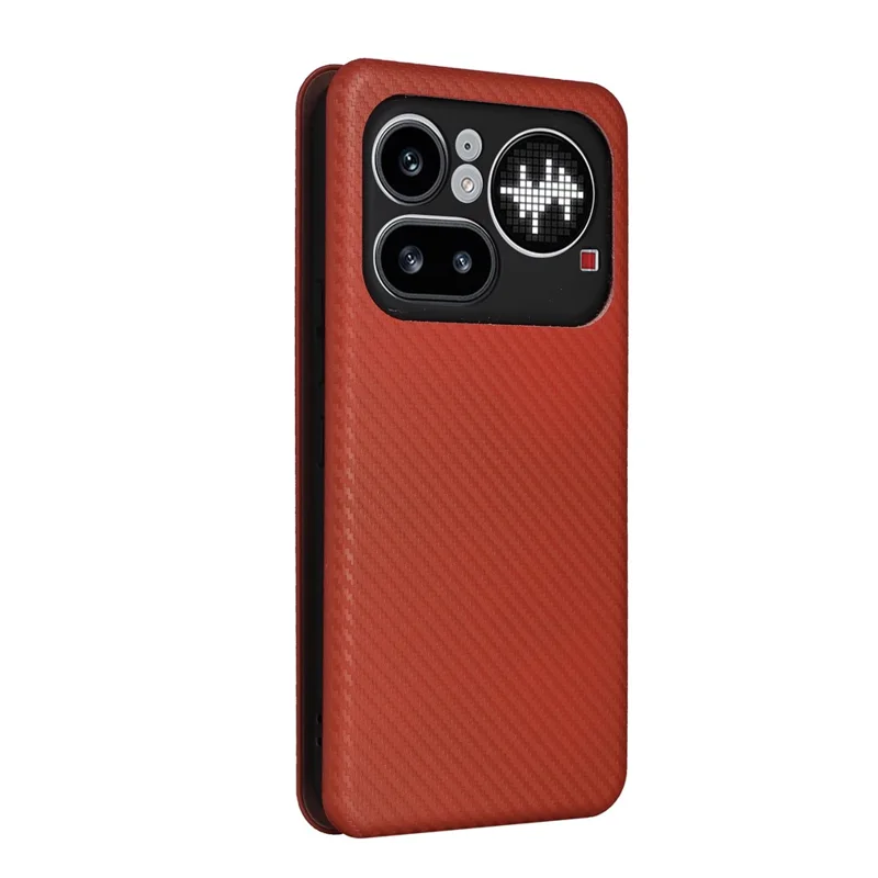 For Nothing Phone (4a) Pro Case Carbon Fiber Texture Drop-Proof PU Leather Phone Cover - Brown