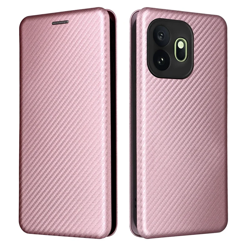 For OnePlus 15T 5G Case Carbon Fiber Texture Drop-Proof PU Leather Phone Cover - Rose Gold