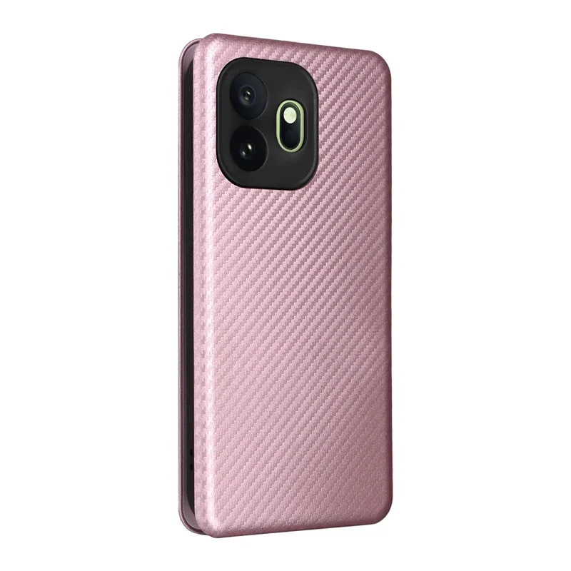 For OnePlus 15T 5G Case Carbon Fiber Texture Drop-Proof PU Leather Phone Cover - Rose Gold