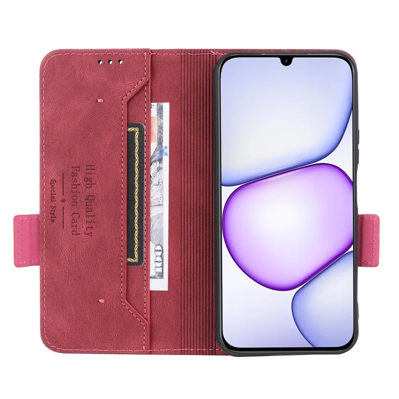 Etui na Realme P4 Power 5G / C83 5G, skórzane etui portfelowe z dekoracją metalową - Różowe