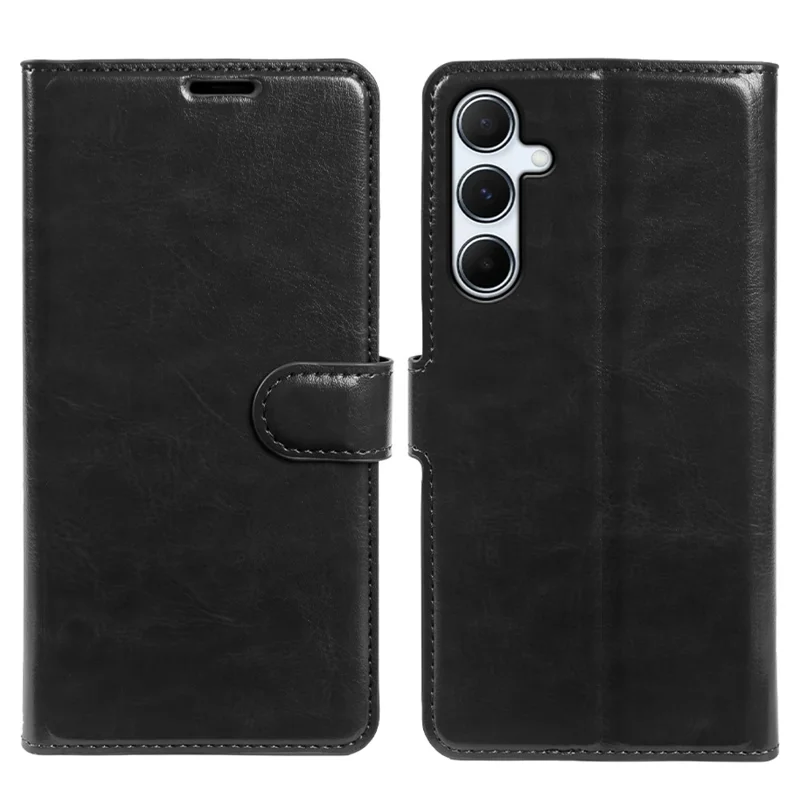 For Samsung Galaxy A55 5G Wallet Case Crazy Horse Texture Leather Flip Phone Cover with Magnetic Closure - Black