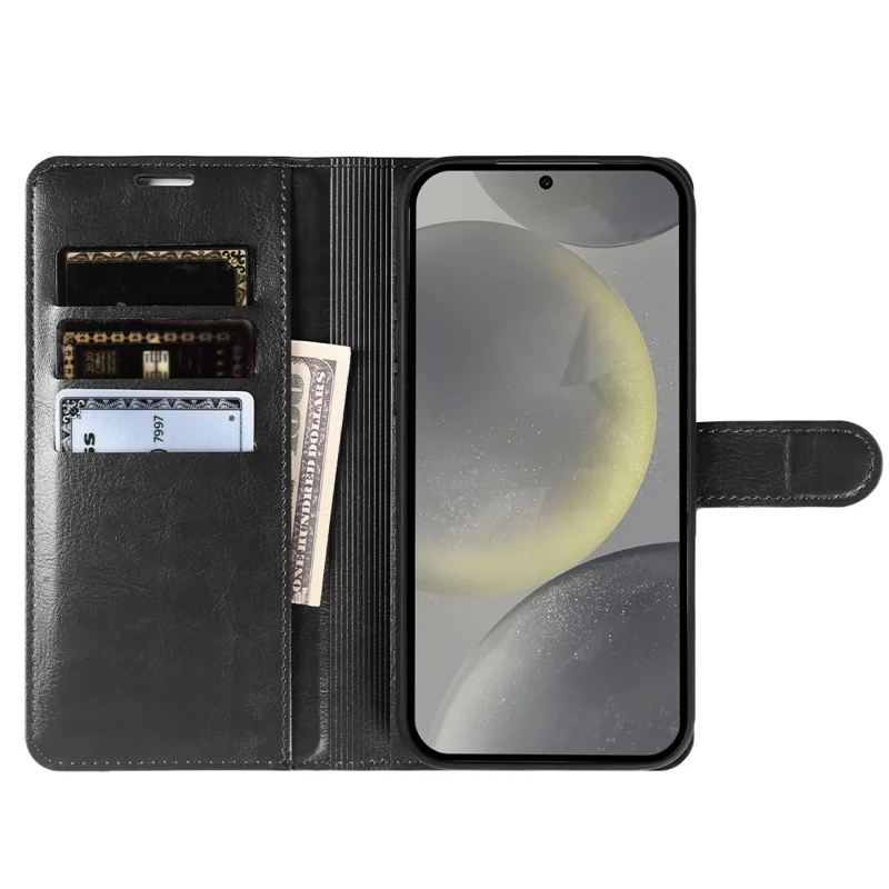 For Samsung Galaxy S24+ Wallet Case Crazy Horse Texture Leather Flip Phone Cover with Magnetic Closure - Black