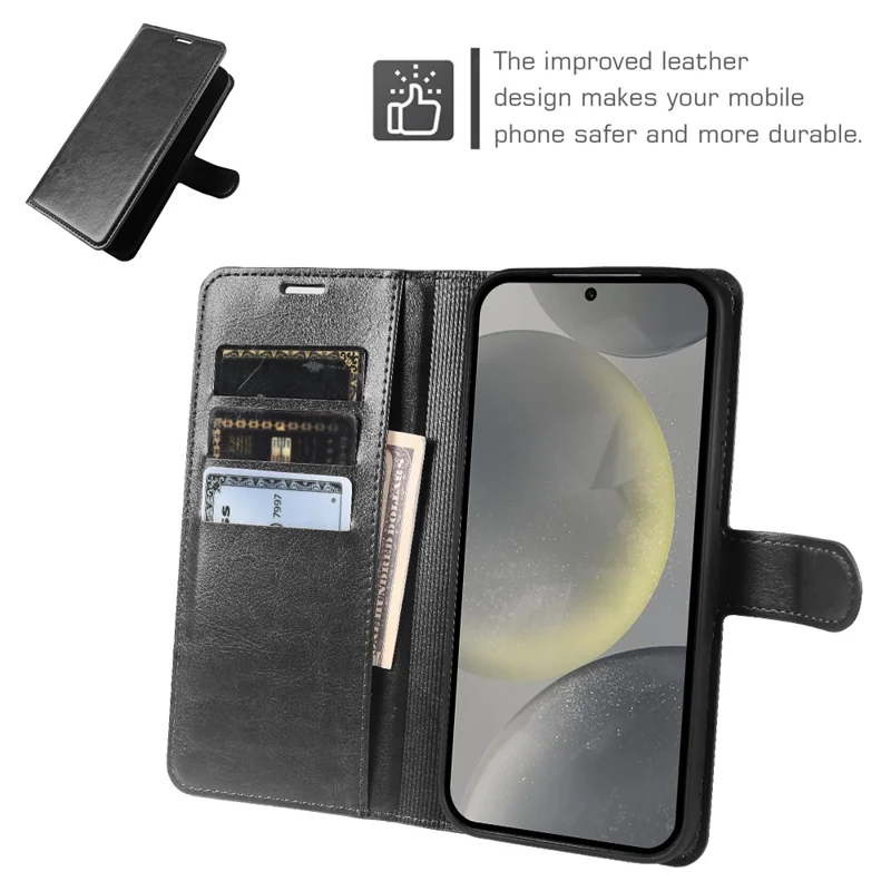 Étui portefeuille pour Samsung Galaxy S24, housse rabattable en cuir texturé cheval sauvage avec fermeture magnétique - Noir
