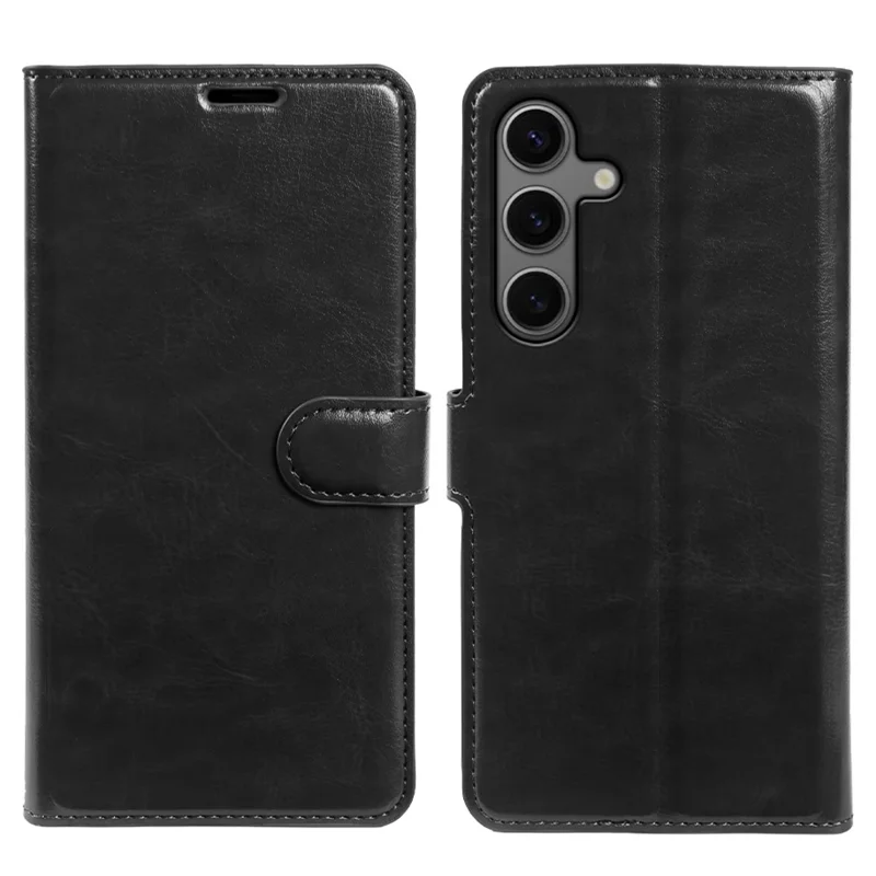 Étui portefeuille pour Samsung Galaxy S24, housse rabattable en cuir texturé cheval sauvage avec fermeture magnétique - Noir