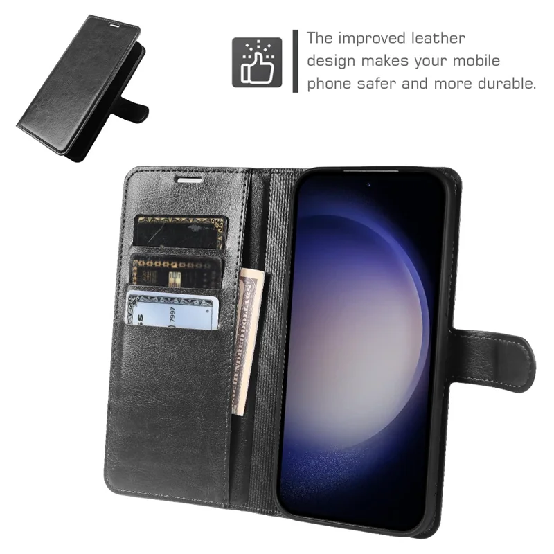 Til Samsung Galaxy S23+ tegnebogstaske med crazy horse-struktur, læderlågefodral med magnetlukning - Sort