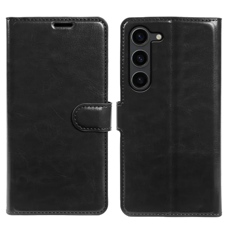 Til Samsung Galaxy S23+ tegnebogstaske med crazy horse-struktur, læderlågefodral med magnetlukning - Sort
