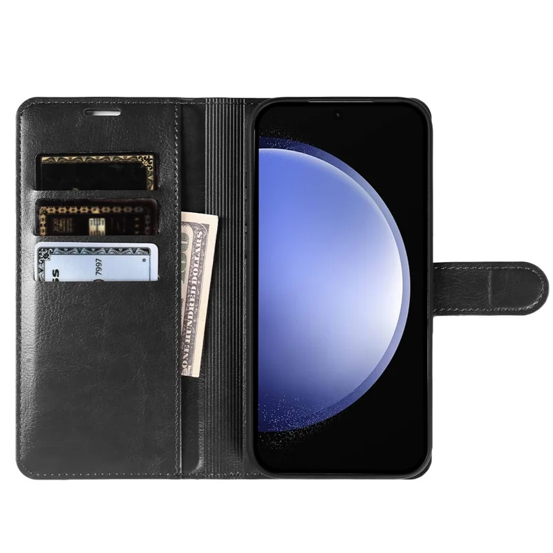 For Samsung Galaxy S23 FE Wallet Case Crazy Horse Texture Leather Flip Phone Cover with Magnetic Closure - Black