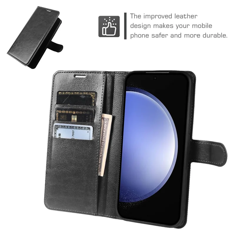 For Samsung Galaxy S23 FE Wallet Case Crazy Horse Texture Leather Flip Phone Cover with Magnetic Closure - Black