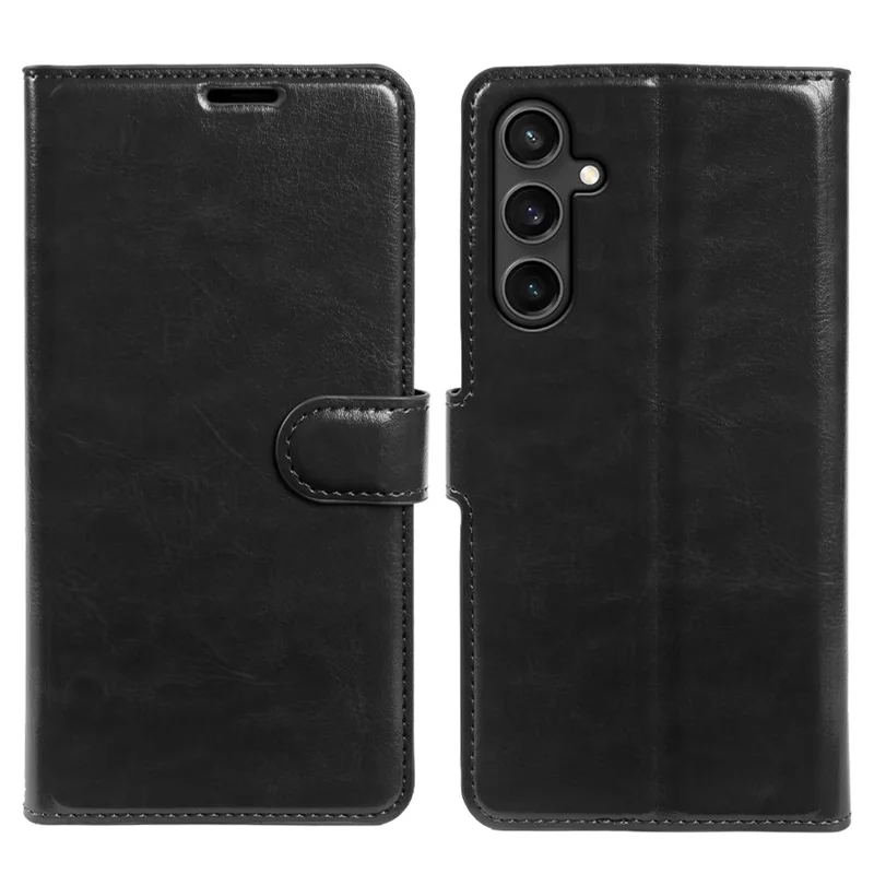 For Samsung Galaxy S23 FE Wallet Case Crazy Horse Texture Leather Flip Phone Cover with Magnetic Closure - Black