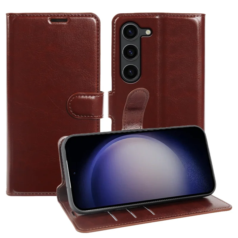For Samsung Galaxy S23 Wallet Case Crazy Horse Texture Leather Flip Phone Cover with Magnetic Closure - Brown