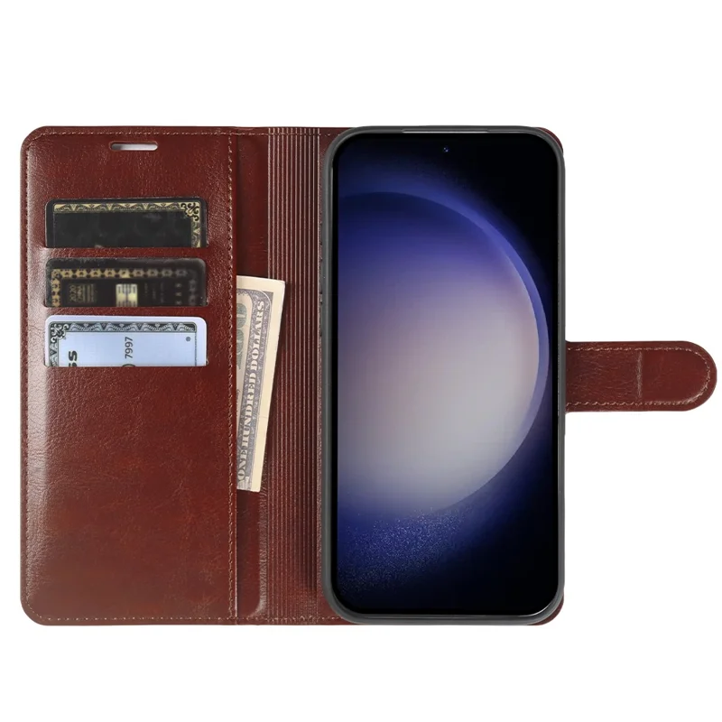 For Samsung Galaxy S23 Wallet Case Crazy Horse Texture Leather Flip Phone Cover with Magnetic Closure - Brown