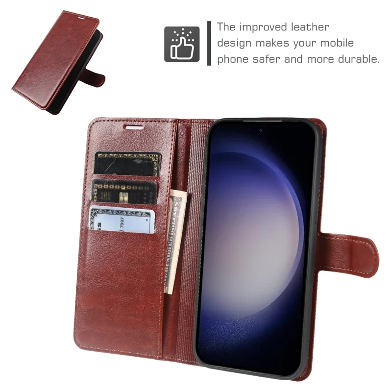 For Samsung Galaxy S23 Wallet Case Crazy Horse Texture Leather Flip Phone Cover with Magnetic Closure - Brown