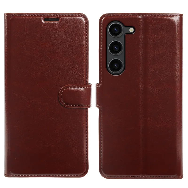 For Samsung Galaxy S23 Wallet Case Crazy Horse Texture Leather Flip Phone Cover with Magnetic Closure - Brown