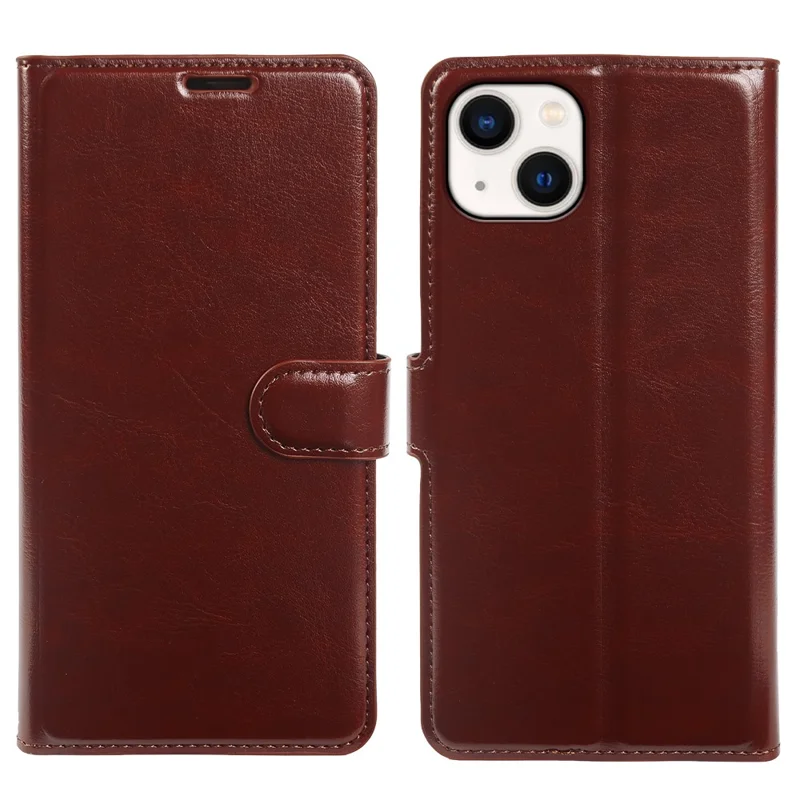 Étui portefeuille pour iPhone 13, housse à rabat en cuir texturé cheval fou avec fermeture magnétique - Marron