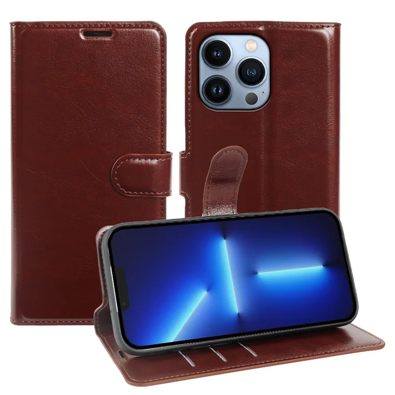Flip-Handytasche für iPhone 13 Pro mit Geldbörse, Crazy-Horse-Leder-Optik, magnetischer Verschluss – Braun