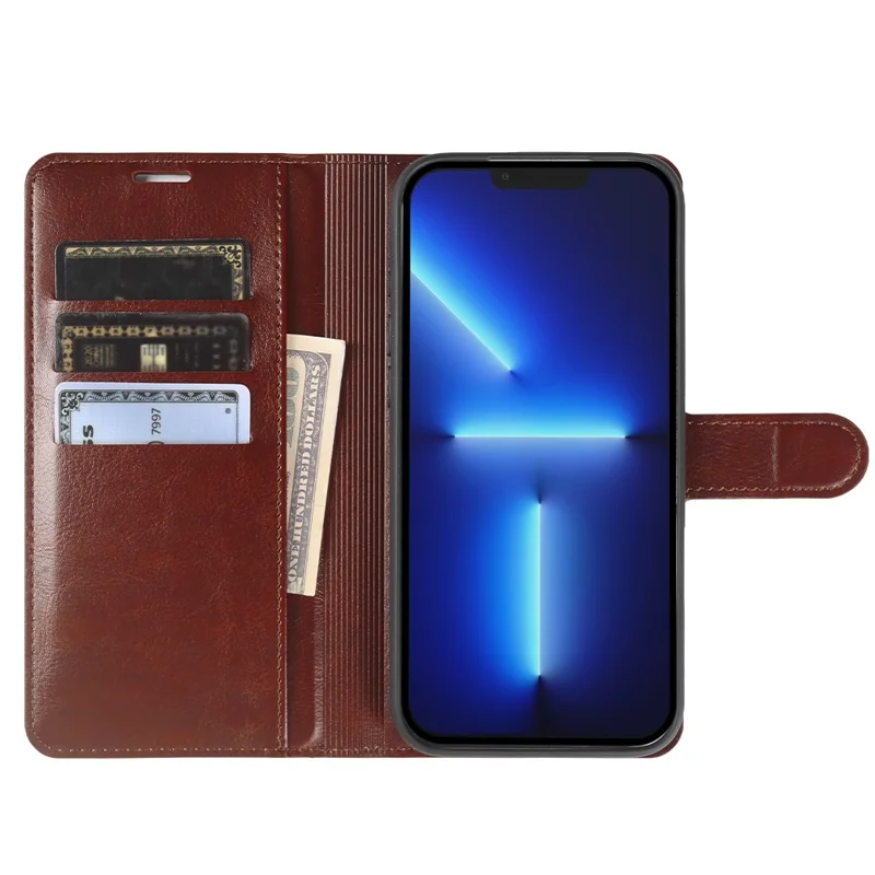 Flip-Handytasche für iPhone 13 Pro mit Geldbörse, Crazy-Horse-Leder-Optik, magnetischer Verschluss – Braun