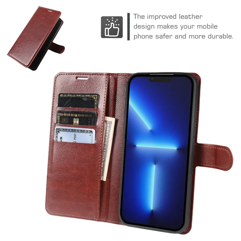 Flip-Handytasche für iPhone 13 Pro mit Geldbörse, Crazy-Horse-Leder-Optik, magnetischer Verschluss – Braun