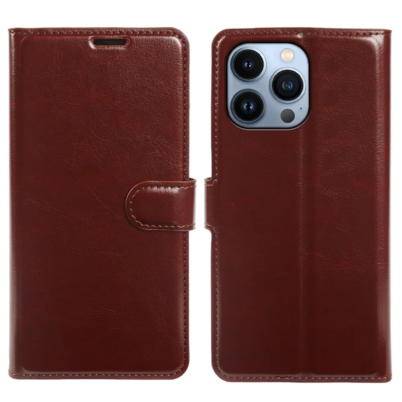 Flip-Handytasche für iPhone 13 Pro mit Geldbörse, Crazy-Horse-Leder-Optik, magnetischer Verschluss – Braun