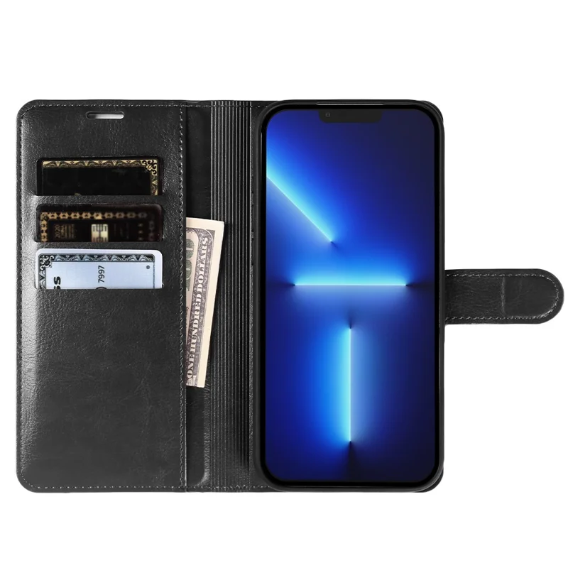 Чехол-книжка для iPhone 13 Pro Max с отделением для карт и магнитной застежкой из искусственной кожи Crazy Horse — черный