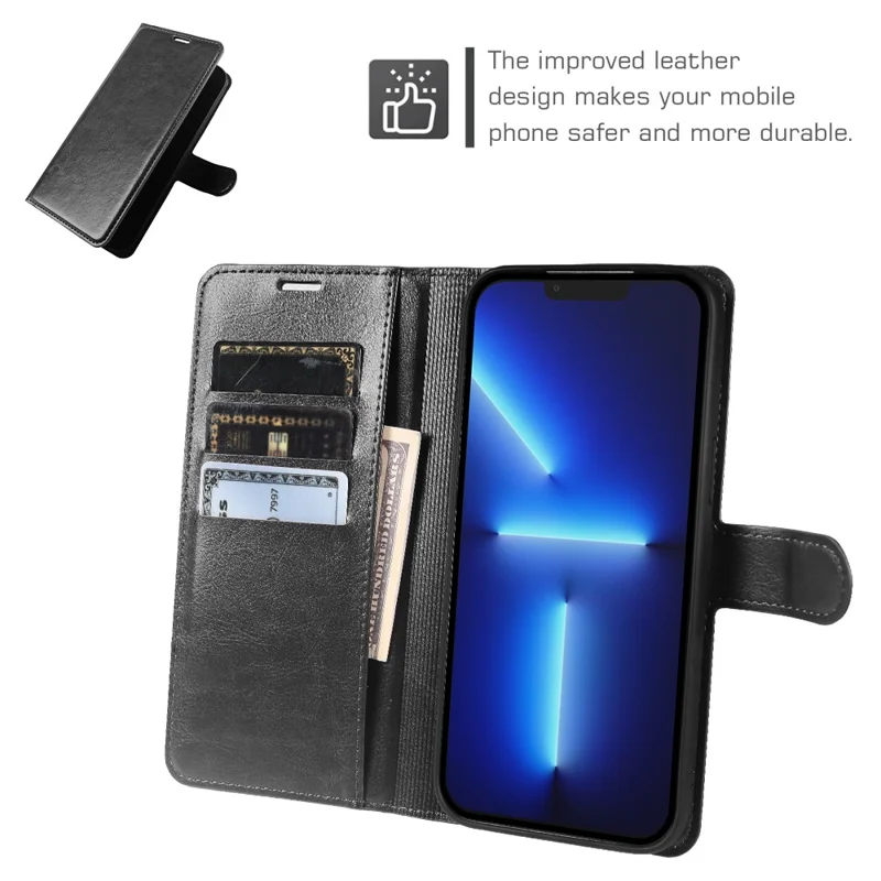 Чехол-книжка для iPhone 13 Pro Max с отделением для карт и магнитной застежкой из искусственной кожи Crazy Horse — черный