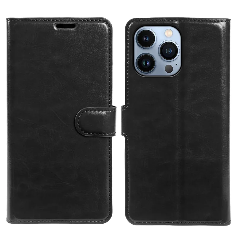 Чехол-книжка для iPhone 13 Pro Max с отделением для карт и магнитной застежкой из искусственной кожи Crazy Horse — черный