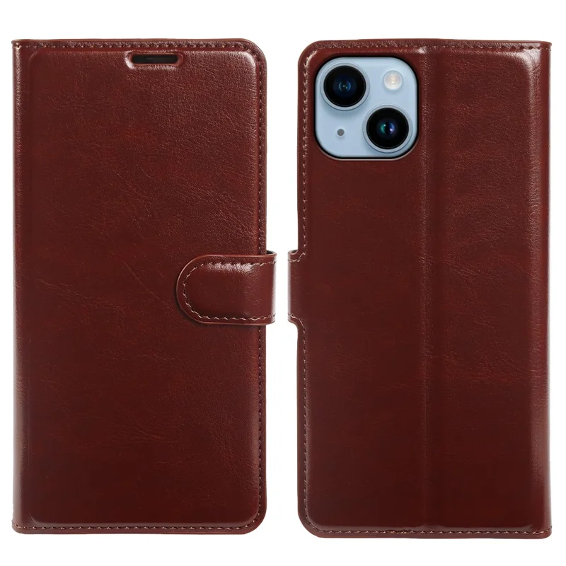 Étui portefeuille pour iPhone 14 Plus, housse à rabat en cuir texturé cheval fou avec fermeture magnétique - Marron