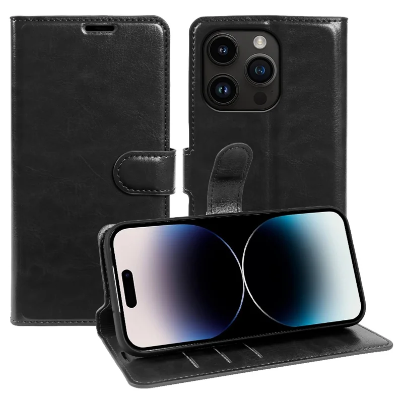 Cover per iPhone 14 Pro con Portafoglio in Pelle Effetto Cavallo Impazzito, Custodia a Libro con Chiusura Magnetica - Nero