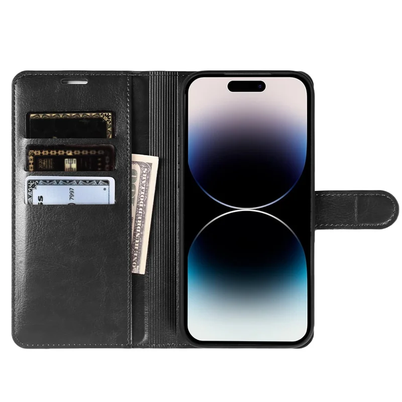 Cover per iPhone 14 Pro con Portafoglio in Pelle Effetto Cavallo Impazzito, Custodia a Libro con Chiusura Magnetica - Nero