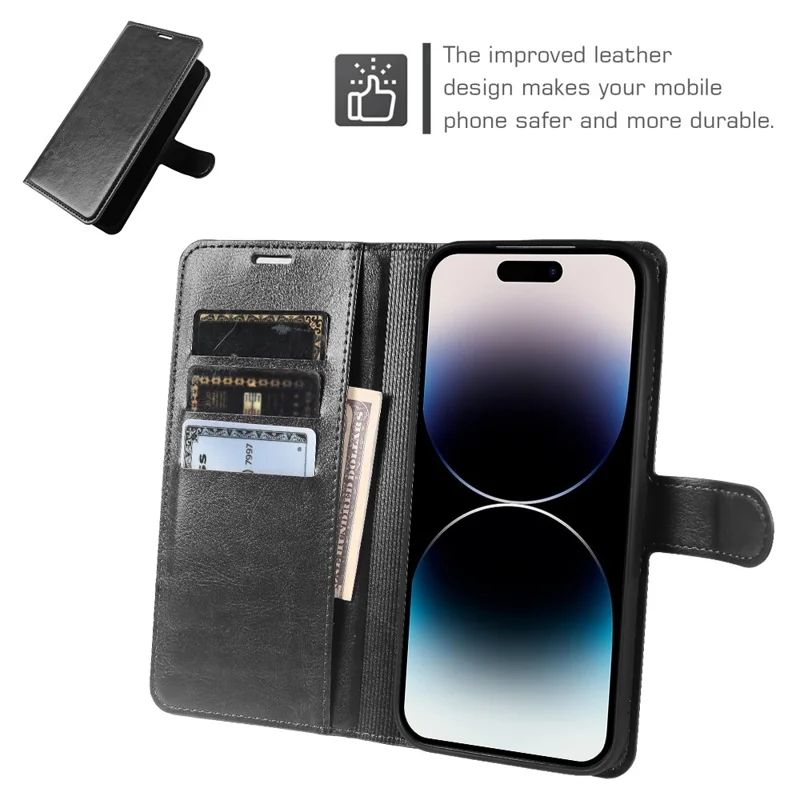 Cover per iPhone 14 Pro con Portafoglio in Pelle Effetto Cavallo Impazzito, Custodia a Libro con Chiusura Magnetica - Nero