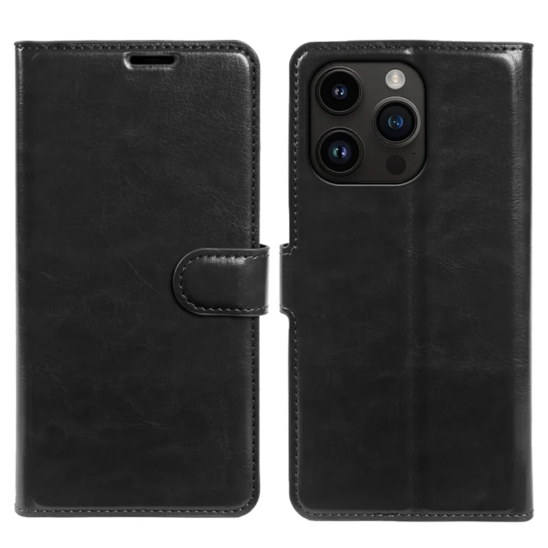 Cover per iPhone 14 Pro con Portafoglio in Pelle Effetto Cavallo Impazzito, Custodia a Libro con Chiusura Magnetica - Nero