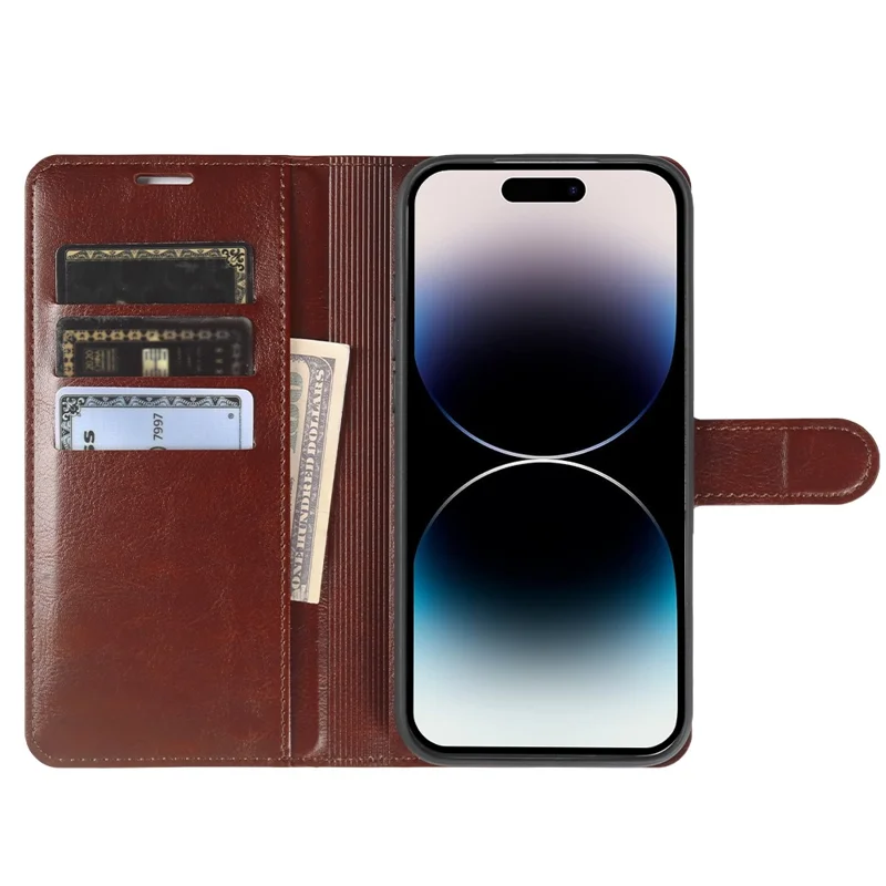 Étui portefeuille pour iPhone 14 Pro Max, housse à rabat en cuir texturé cheval sauvage avec fermeture magnétique - Marron