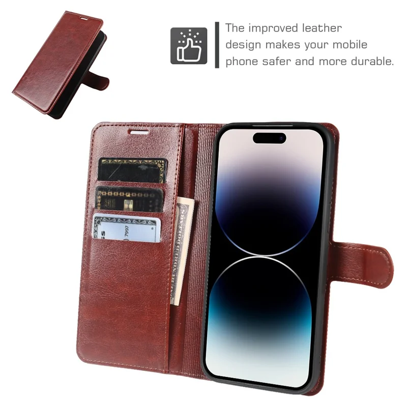 Étui portefeuille pour iPhone 14 Pro Max, housse à rabat en cuir texturé cheval sauvage avec fermeture magnétique - Marron