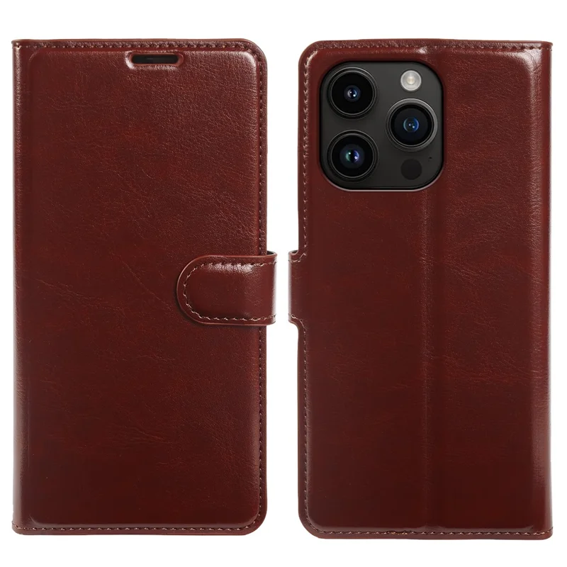 Étui portefeuille pour iPhone 14 Pro Max, housse à rabat en cuir texturé cheval sauvage avec fermeture magnétique - Marron