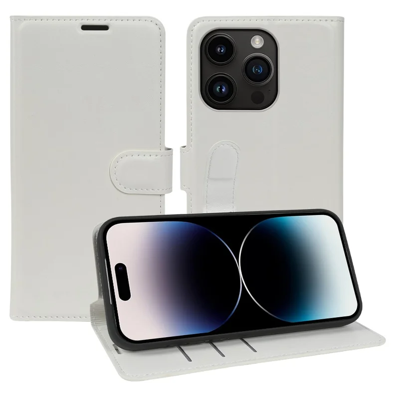 For iPhone 14 Pro Max Wallet Case Crazy Horse Texture Leather Flip Phone Cover with Magnetic Closure - White