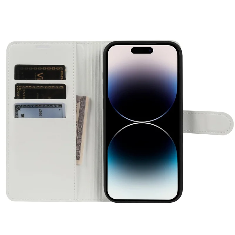 For iPhone 14 Pro Max Wallet Case Crazy Horse Texture Leather Flip Phone Cover with Magnetic Closure - White