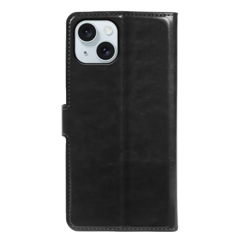 Coque portefeuille pour iPhone 15 Plus, housse à rabat en cuir texturé Crazy Horse avec fermeture magnétique - Noir