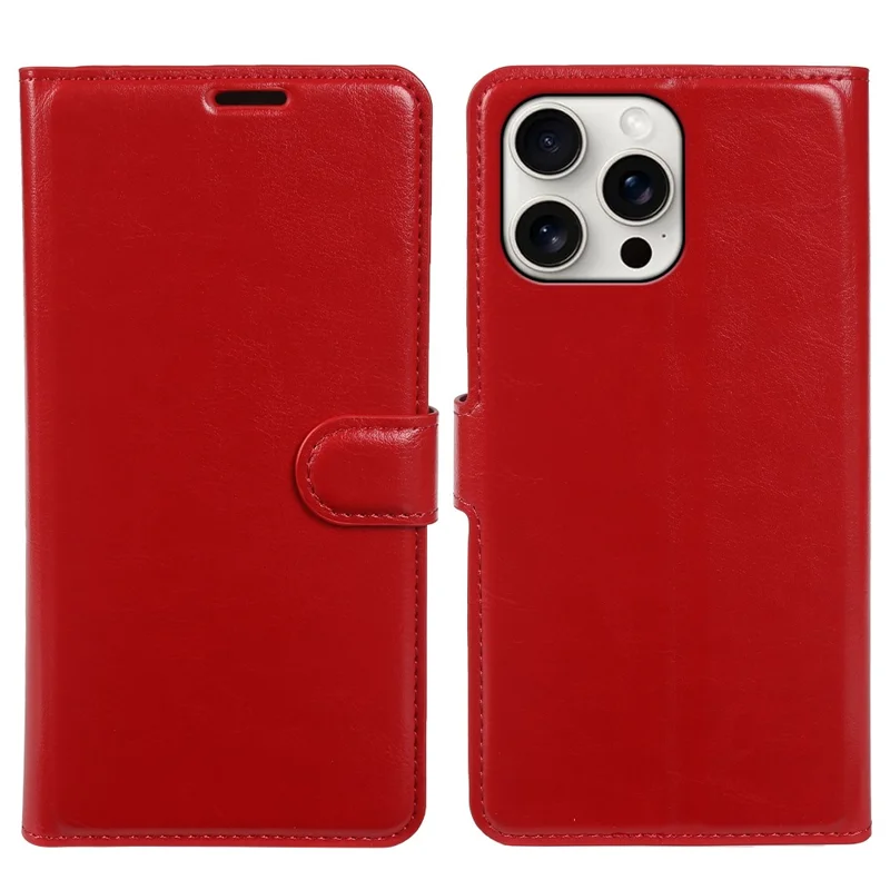 For iPhone 15 Pro Wallet Case Crazy Horse Texture Leather Flip Phone Cover with Magnetic Closure - Red