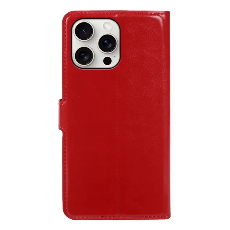 For iPhone 15 Pro Wallet Case Crazy Horse Texture Leather Flip Phone Cover with Magnetic Closure - Red